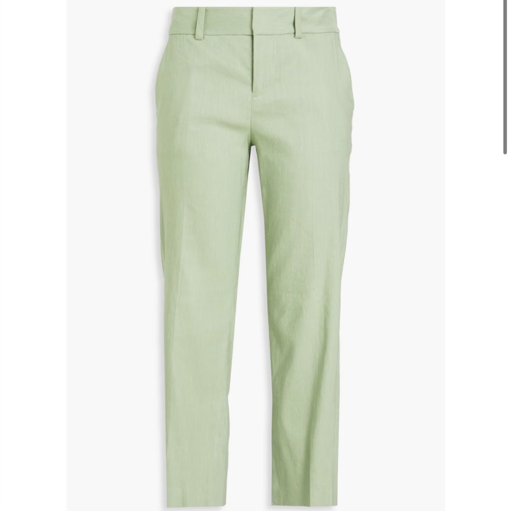 alice + olivia Janis Cropped Linen-Blend Kick-Flare Pants | Light Green | Size 6